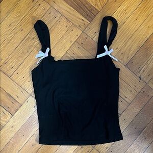 Edikted Black Tank Top with White Bow Accents